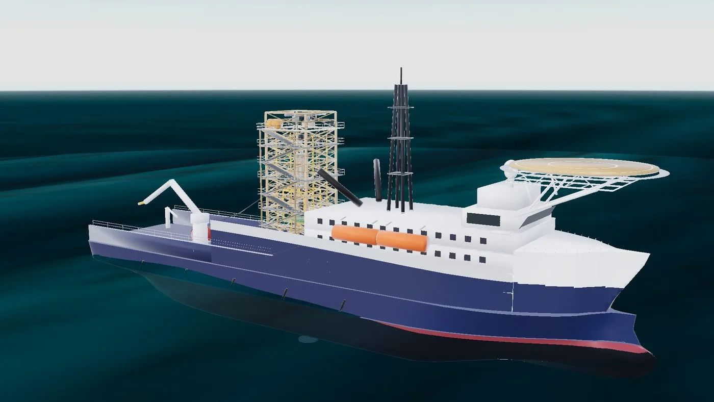 Light-well-intervention vessel with the module-handling tower over the moonpool