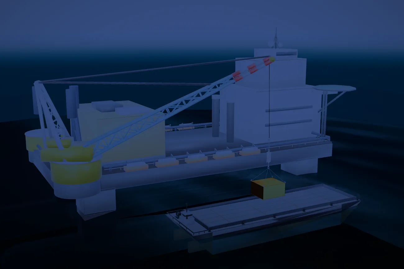 Navire-grue effectuant un levage rapide depuis une barge soumise au pilonnement avec un compensateur ANTARES
