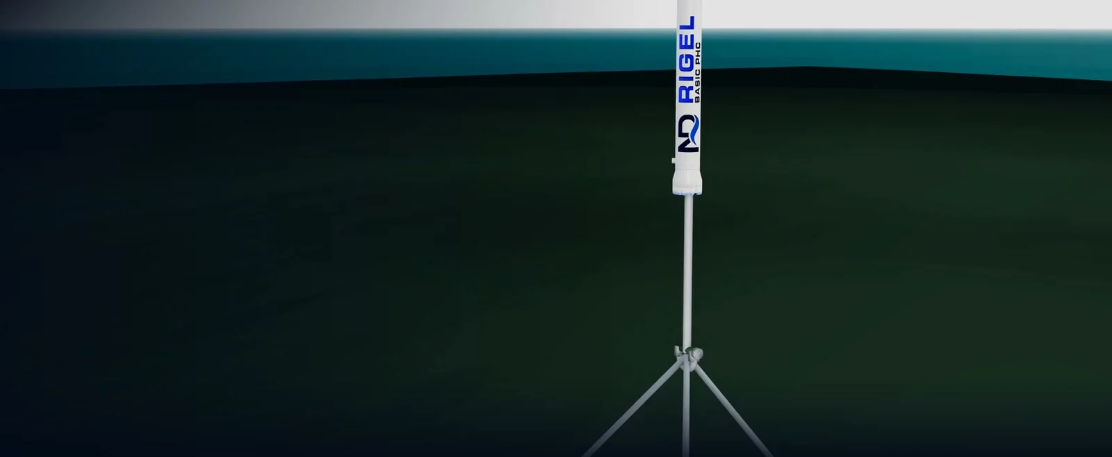 CONSTELLATION viewport below the water surface showing the RIGEL compensator extended on the fall with the payload hanging beneath it.
