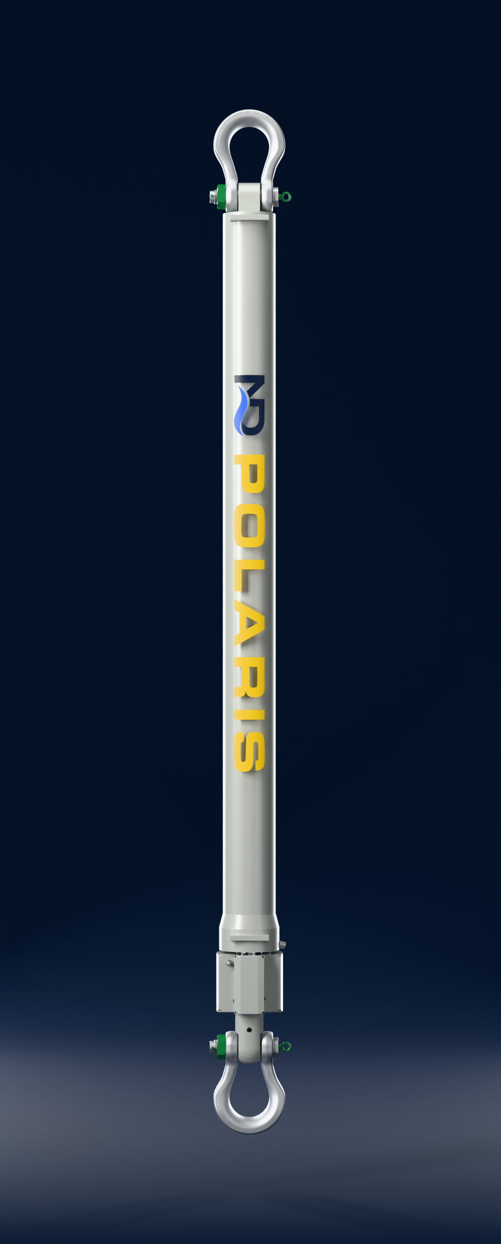 POLARIS crane shock absorber — cylinder, valve block and swivel fork, production render